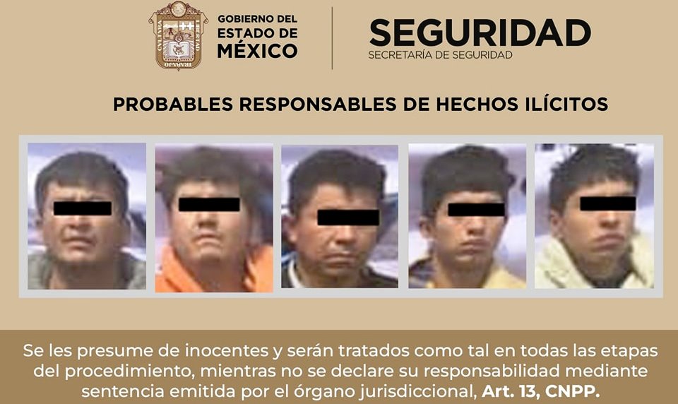 DETIENE SECRETARÍA DE SEGURIDAD DEL ESTADO DE MÉXICO Y FISCALÍA DE LA ENTIDAD A CINCO POSIBLES INTEGRANTES DE CÉLULA DELICTIVA DEDICADA AL ROBO CON VIOLENCIA A TRANSPORTE DE CARGA Y&nbsp;SECUESTRO