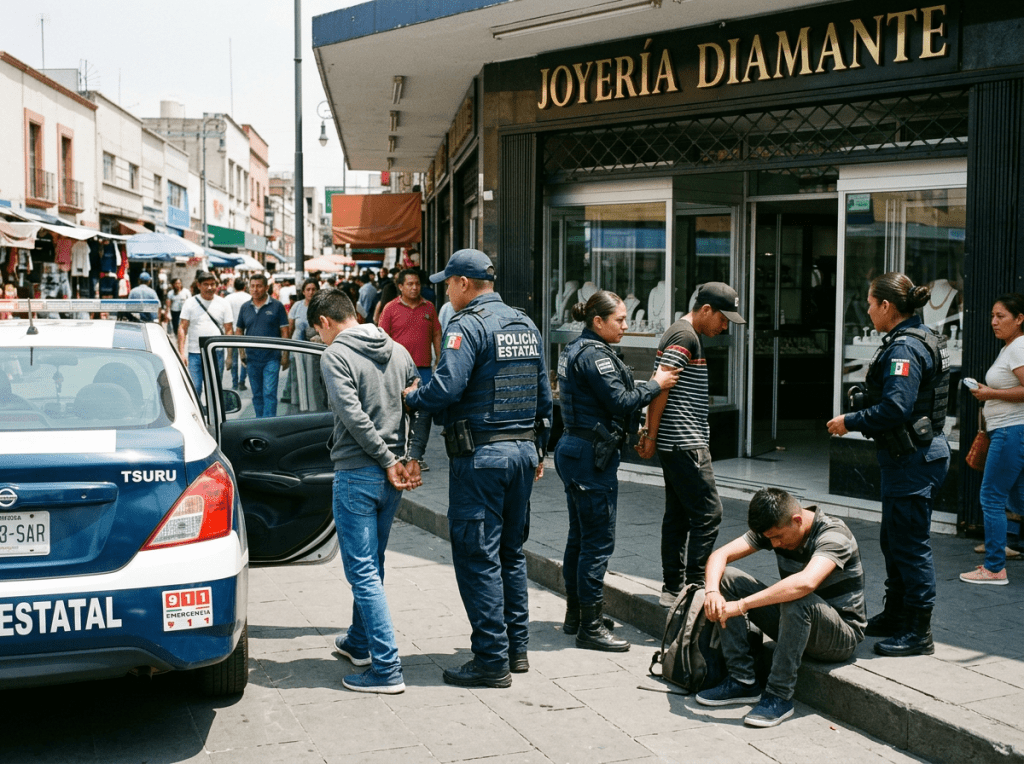 EN JILOTEPEC, POLICΓAS ESTATALES Y MUNICIPALES DETIENEN A TRES PROBABLES IMPLICADOS EN TENTATIVA DE ROBO A JOYERΓA Y DELITOS CONTRA LA SALUD